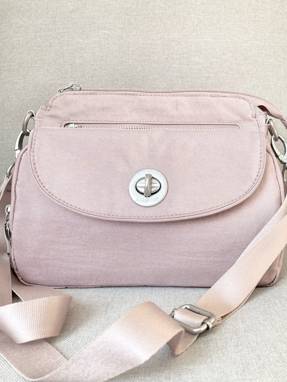 Baggallini Calais Crossbody Bag in Blush Shimmer - RFID Built-In Wallet